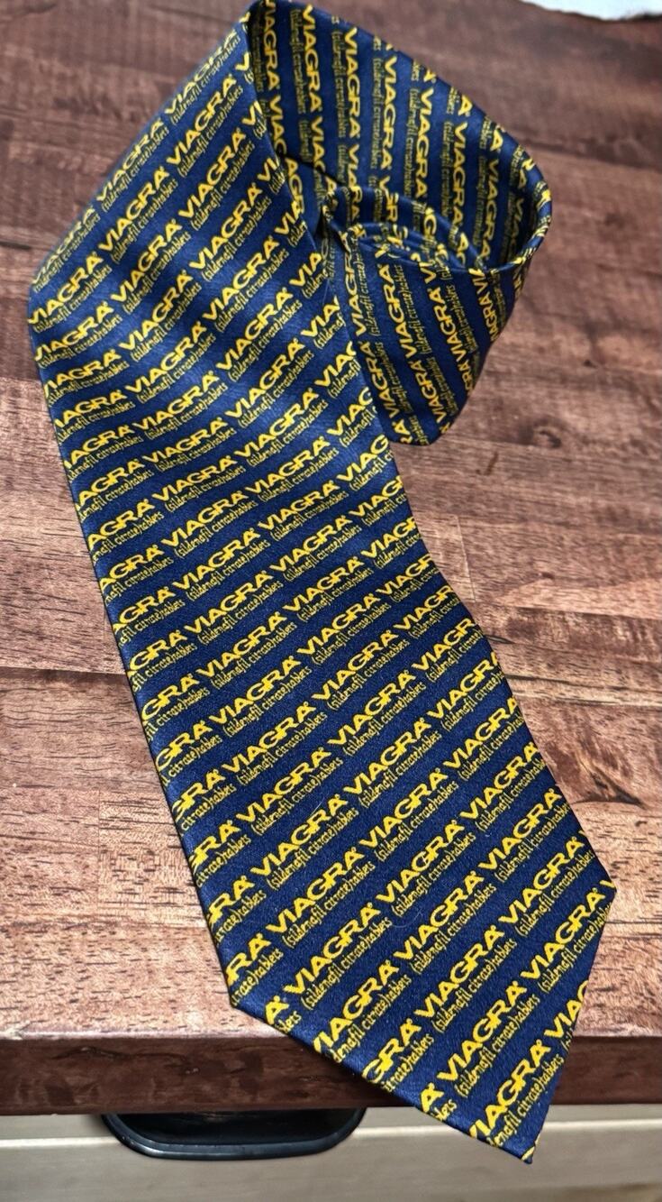 Pfizer NAVY Yellow necktie pharmaceutical advertising- 57 x 4in